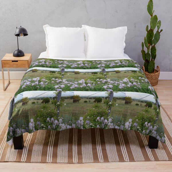 Item preview, Lavender Blue Iris Flower and Climbing White Roses Garden designed and sold by Sarah  Rajkotwala.