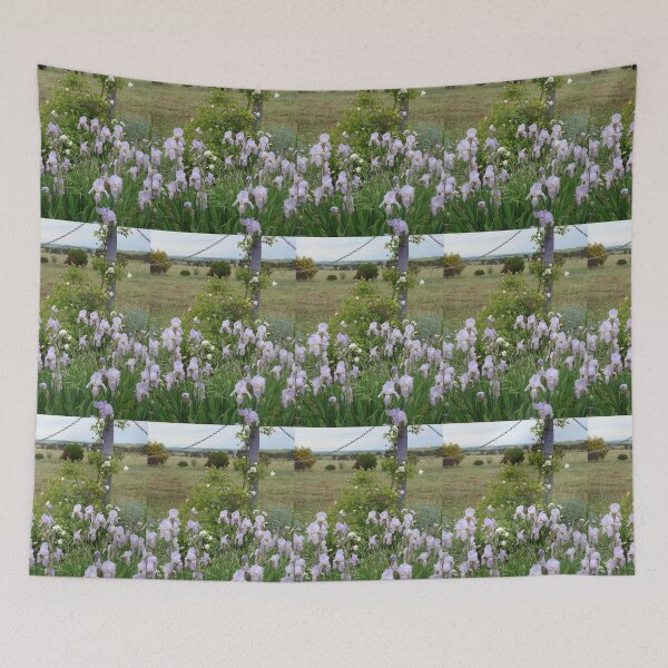 Item preview, Lavender Blue Iris Flower and Climbing White Roses Garden designed and sold by Sarah  Rajkotwala.