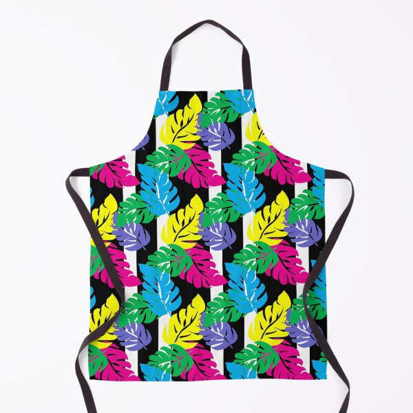 Item preview, Neon Tropical Leaves on Black and White Stripe designed and sold by Sharon Schwalbe.