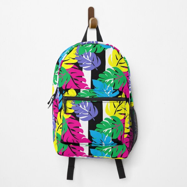 Item preview, Neon Tropical Leaves on Black and White Stripe designed and sold by Sharon Schwalbe.
