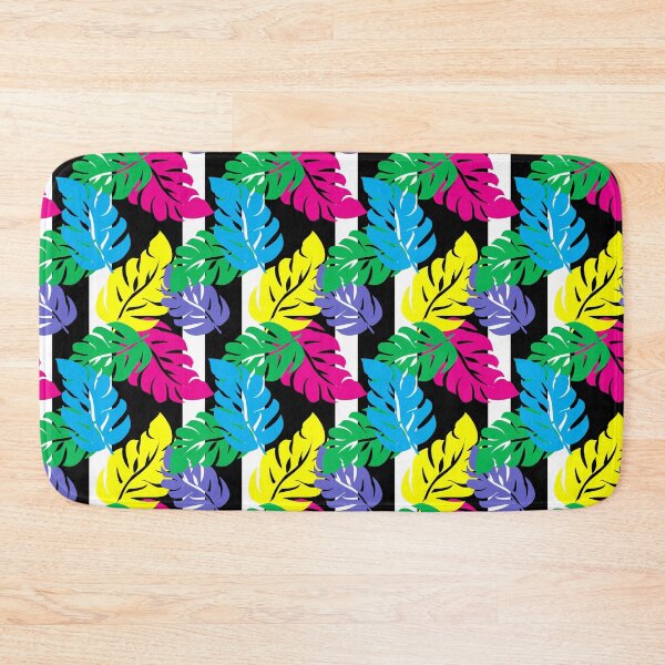 Item preview, Neon Tropical Leaves on Black and White Stripe  designed and sold by Sharon Schwalbe.