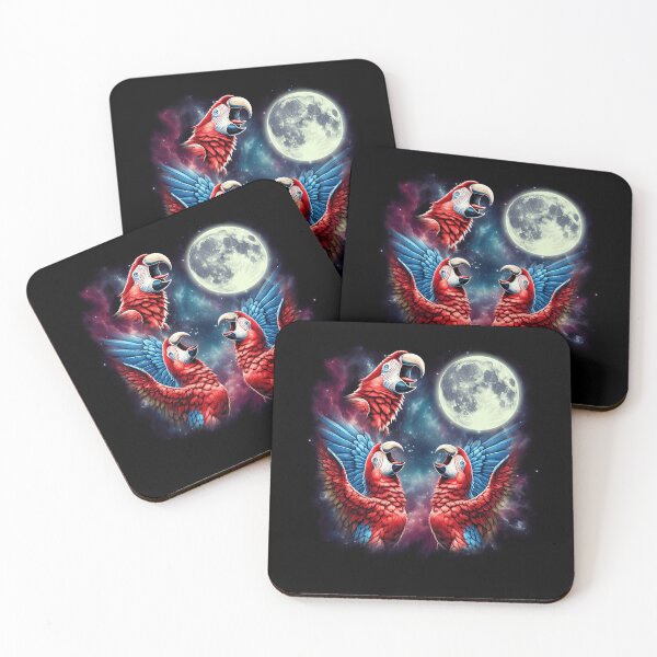 Item preview, Three Scarlet Macaws Howling at Moon Funny Weird Cursed Meme Parrot Lover designed and sold by Kimberley King Art  King Art.