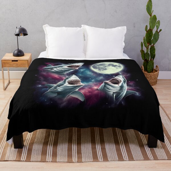 Item preview, Three Sharks Howling at Moon Funny Weird Cursed Meme designed and sold by Kimberley King Art King Art.