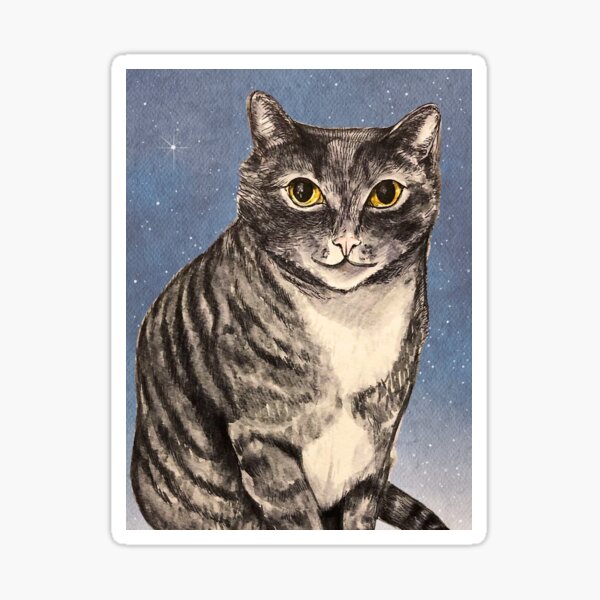 Aperçu de l'œuvre Pija-Pija Le Chat Gris Gentleman Dessin à la plume et à l'encre Portrait de chat de compagnie à l'aquarelle créée et vendue par The Art of Ella Lim.