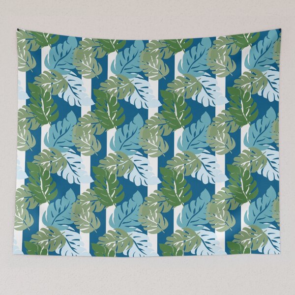 Item preview, Tropical Blue and Green Leaves on Stripe designed and sold by Sharon Schwalbe.
