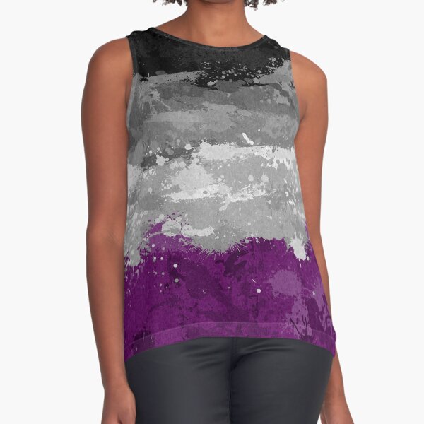 Abstract Paint Splatter Asexual Pride Flag Pattern Sleeveless Top