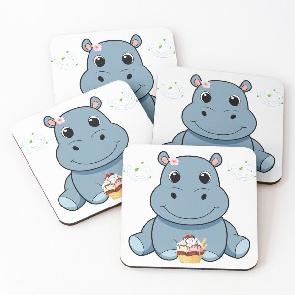 Item preview, Hippopotamus with a pink flower and ice cream in a waffle cone designed and sold by LaUnArt.