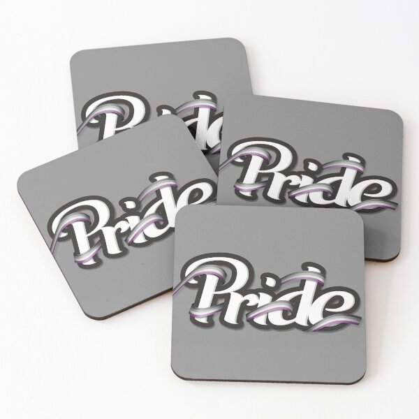 Artikelvorschau, Asexuelle Stolzflagge, farbiges Band um die Buchstaben des Wortes PRIDE gewickelt entworfen und verkauft von LiveLoudGraphic.