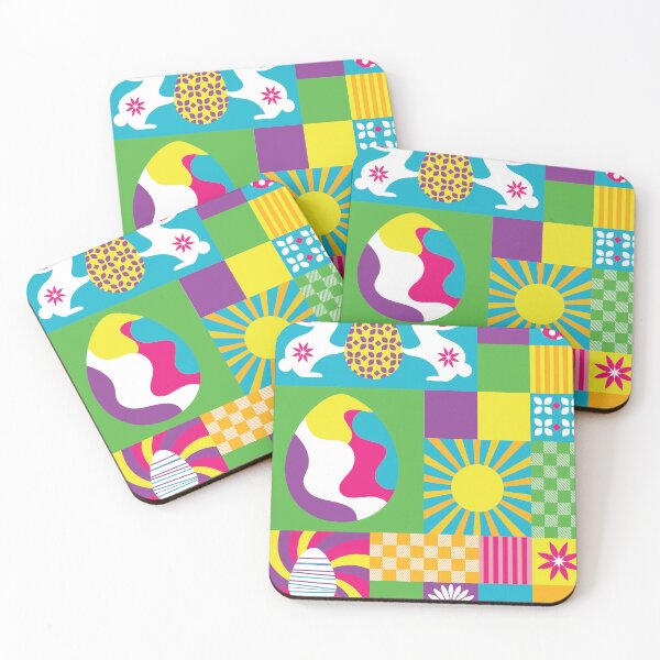 Item preview, Happy Easer abstract mosaic design with bunnies, Easter eggs, sun and flowers repeating pattern designed and sold by Jdawnink.