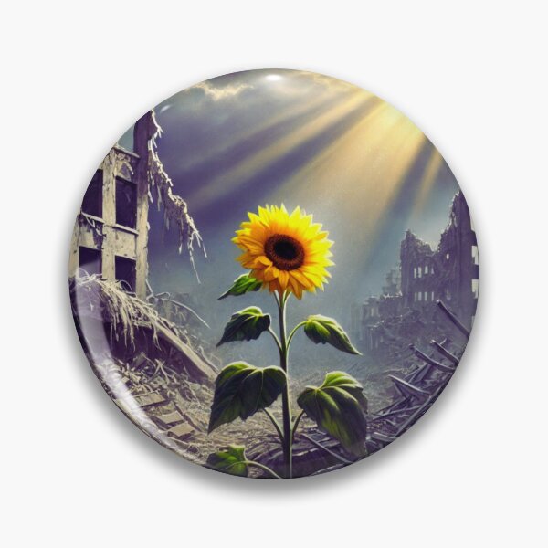 Item preview, Hope in the Ruins "A Ray of Hope" – Resilient Sunflower Growing Through Destruction designed and sold by AlphaPODMonkey.