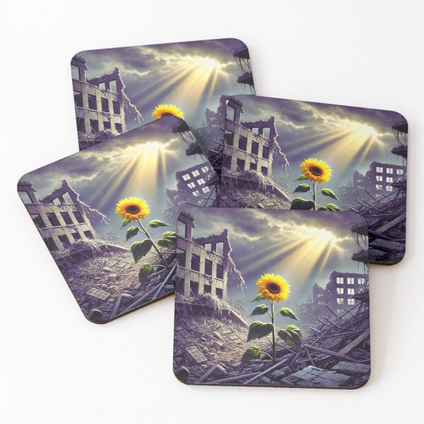 Item preview, Hope in the Ruins "A Ray of Hope" – Resilient Sunflower Growing Through Destruction designed and sold by AlphaPODMonkey.