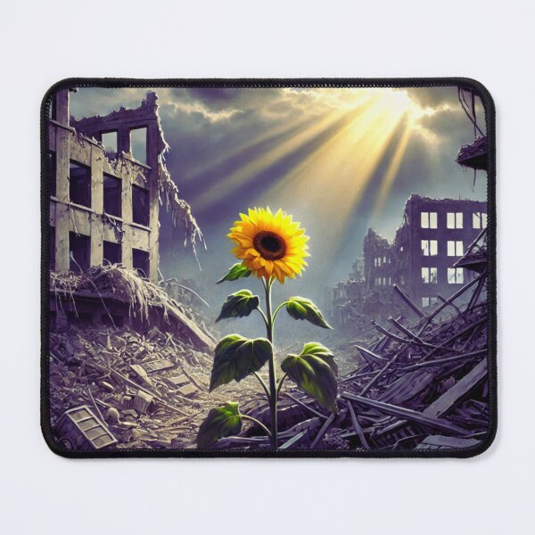 Item preview, Hope in the Ruins "A Ray of Hope" – Resilient Sunflower Growing Through Destruction designed and sold by AlphaPODMonkey.