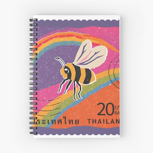 Item preview, Rainbow Bee Stamp – Thai 20 Baht Retro Postage Design designed and sold by Beemyguest.