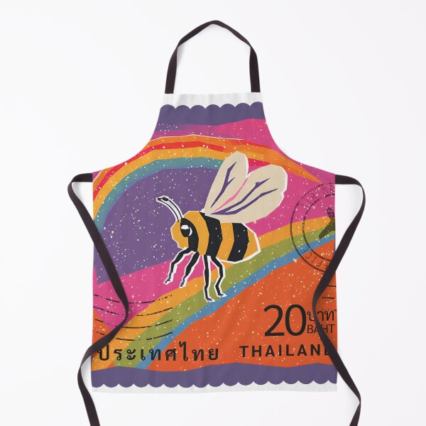 Item preview, Rainbow Bee Stamp – Thai 20 Baht Retro Postage Design designed and sold by Beemyguest.