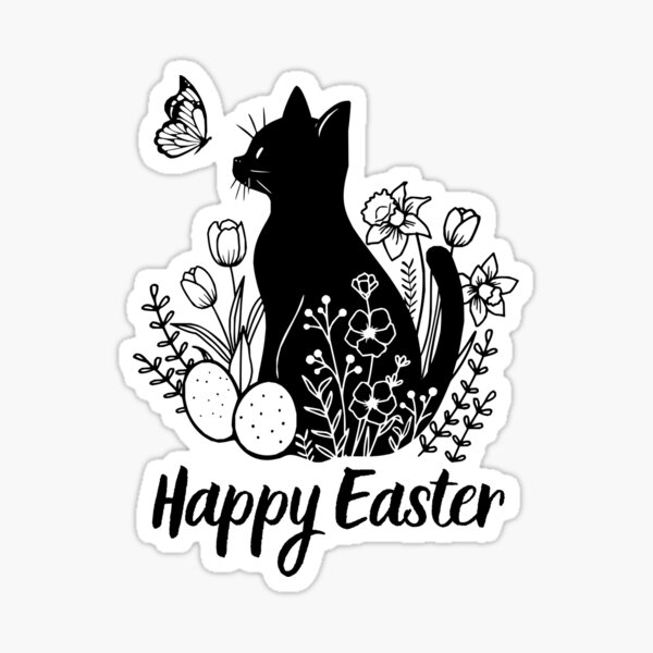 Item preview, Happy Easter For Cats,  Butterfly And Kitty Sitting In Spring Flowers designed and sold by KlaraMacinka.