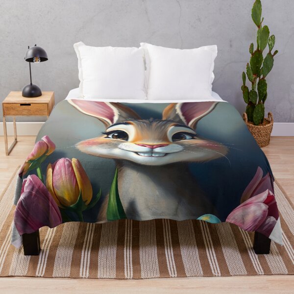 Item preview, Cute grey rabbit with colourful tulips flowers illustration designed and sold by Valentina-ty.