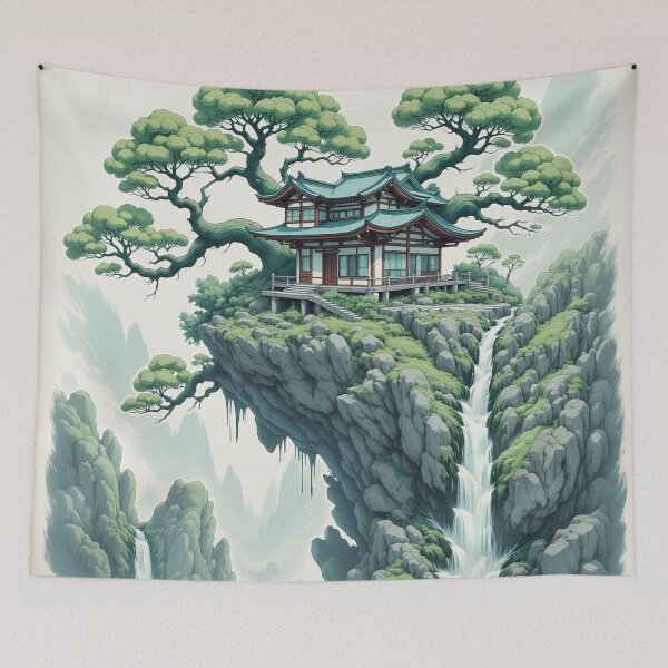 Item preview, Anime/Manga Art: Mountain Landscape with Teahouse designed and sold by Salimgor Hangaround Music.