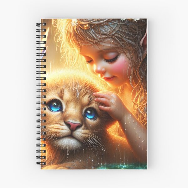 Item preview, Little blond fairy girl pet a cute blue baby lion surrounded by flowers and a glowing butterfly they are wet its raining digitalart designed and sold by EmeraldeaArt.