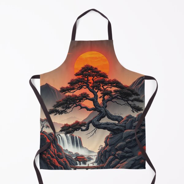 Item preview, Asian Art: Mountain Landscape with Waterfall, Red Sun designed and sold by Salimgor Hangaround Music.