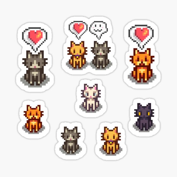 Aperçu de l'œuvre Adorables autocollants Stardew Valley Cats – Pixel art mignon pour les joueurs à l'aise créée et vendue par · Astronäutica ·.