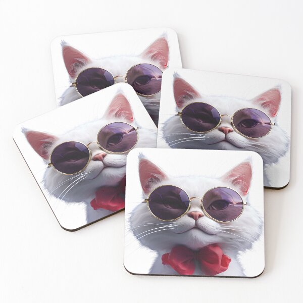 Item preview, Fluffy White Cat Wearing Stylish Round Sunglasses designed and sold by quibrak.
