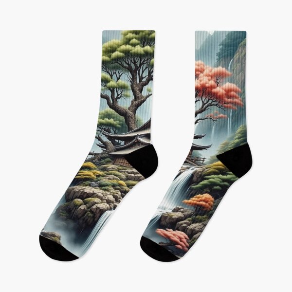 Item preview, Digital art: mountain landscape and waterfalls with teahouse designed and sold by Salimgor Hangaround Music.