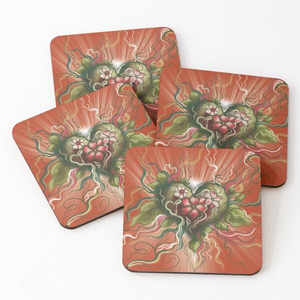Item preview, Abstract Heart Leaf Art - Whimsical Nature Digital Illustration with Red Flower and Light Rays designed and sold by AlinaNeilande.