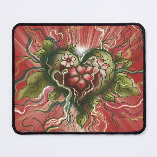 Item preview, Abstract Heart Leaf Art - Whimsical Nature Digital Illustration with Red Flower and Light Rays designed and sold by AlinaNeilande.