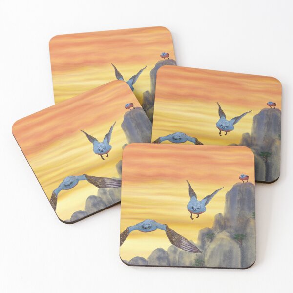 Item preview, An adorable blue bird and mountains at sunset designed and sold by greenPQBstudio.