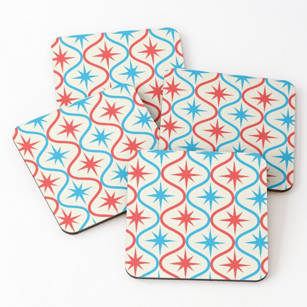 Item preview, Mid Century Atomic Starbursts on Blue and red Ogee Pattern  designed and sold by Yasminepatterns .