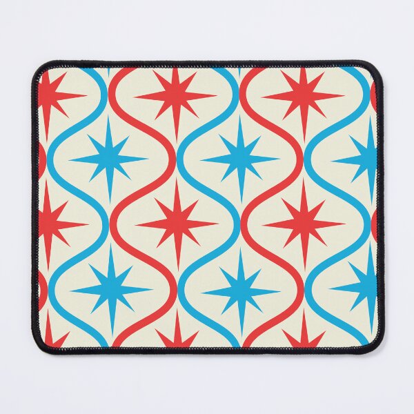 Item preview, Mid Century Atomic Starbursts on Blue and red Ogee Pattern  designed and sold by Yasminepatterns .
