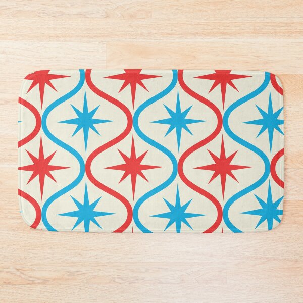 Item preview, Mid Century Atomic Starbursts on Blue and red Ogee Pattern  designed and sold by Yasminepatterns .