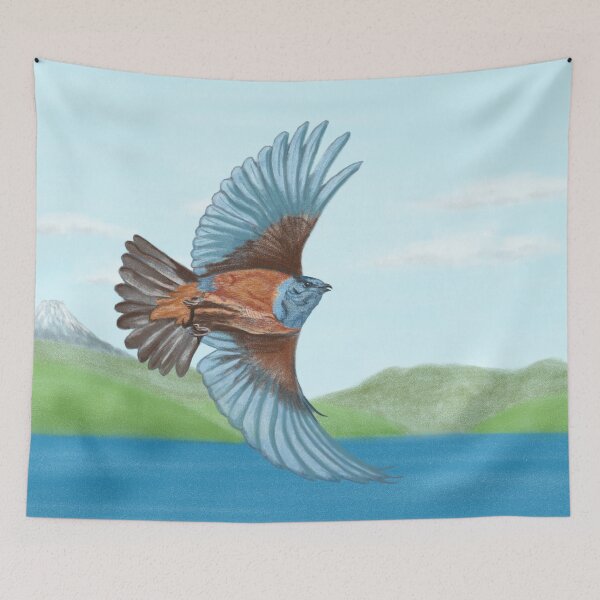 Item preview, A flying adorable blue bird and beautiful scenery designed and sold by greenPQBstudio.