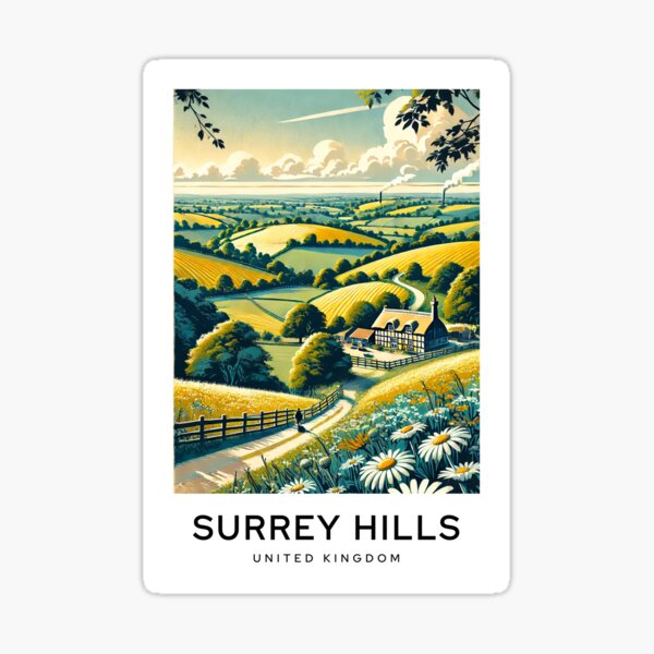 Item preview, Surrey Hills UK Digital Art Travel Poster designed and sold by TravelMarvel.