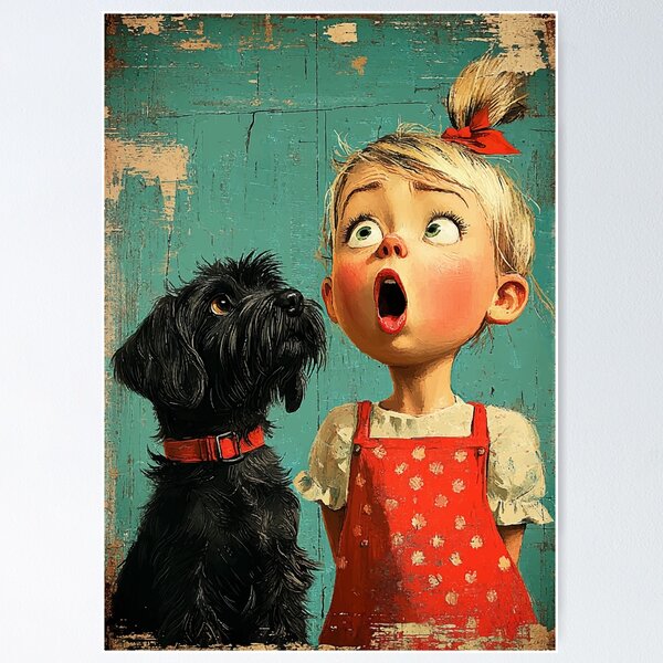 Item preview, Vintage Angry Little Girl with Dog – Retro Storybook Art designed and sold by Moss and Moon Studio.