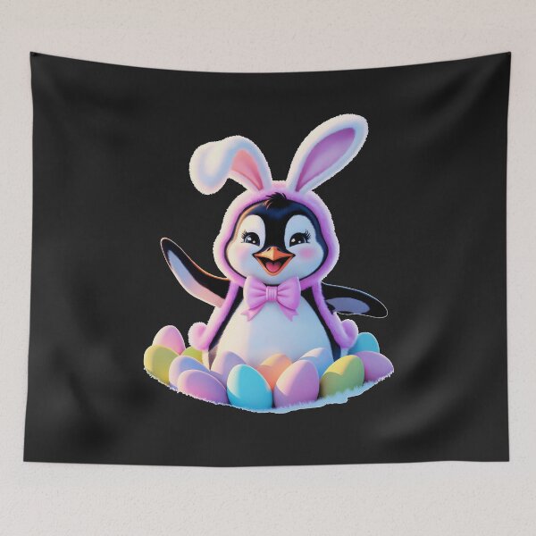 Item preview, Cute Easter Penguin In Bunny Costume With Colorful Eggs: Adorable Spring Holiday Animal Art designed and sold by elynne9.