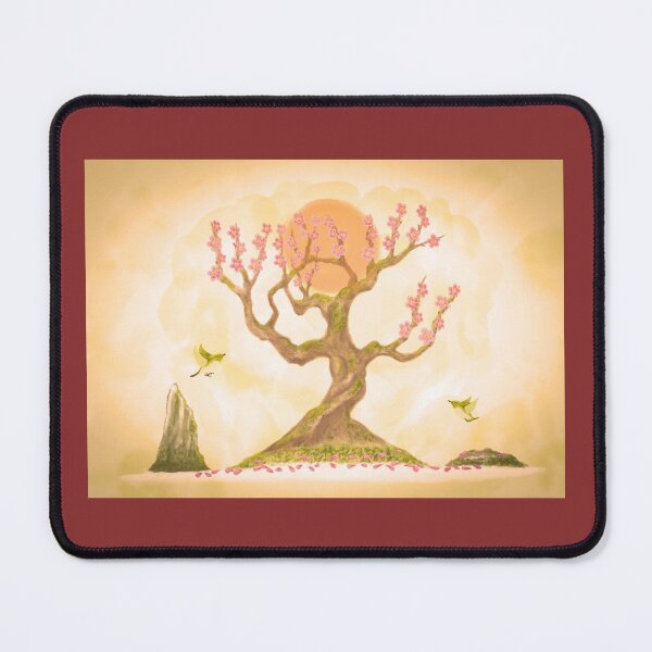 Item preview, Plum tree and lovely green birds at sunset designed and sold by greenPQBstudio.