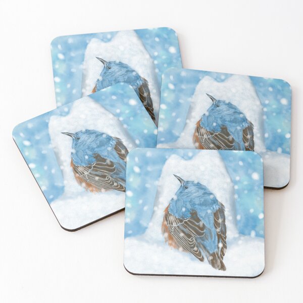 Item preview, An adorable blue bird at tranquil snowy night  designed and sold by greenPQBstudio.