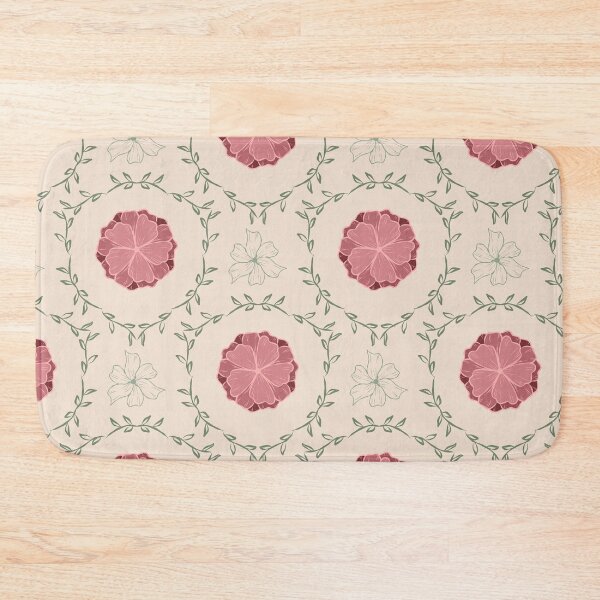Item preview, Elegant floral medallion soft pink flower vine botanicals in neutral beige background designed and sold by JasmineGDesigns.