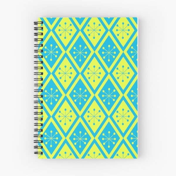 Item preview, Mid Century Atomic stars on yellow and blue retro diamonds pattern designed and sold by Yasminepatterns .