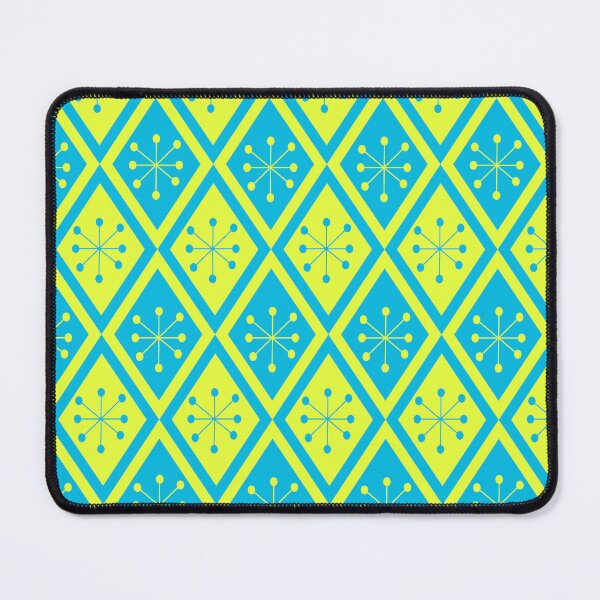 Item preview, Mid Century Atomic stars on yellow and blue retro diamonds pattern designed and sold by Yasminepatterns .