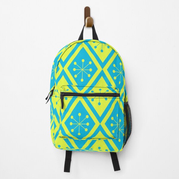 Item preview, Mid Century Atomic stars on yellow and blue retro diamonds pattern designed and sold by Yasminepatterns .