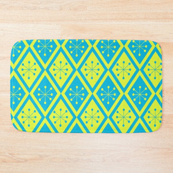 Item preview, Mid Century Atomic stars on yellow and blue retro diamonds pattern designed and sold by Yasminepatterns .