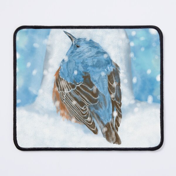 Item preview, An adorable blue bird at tranquil snowy night designed and sold by greenPQBstudio.
