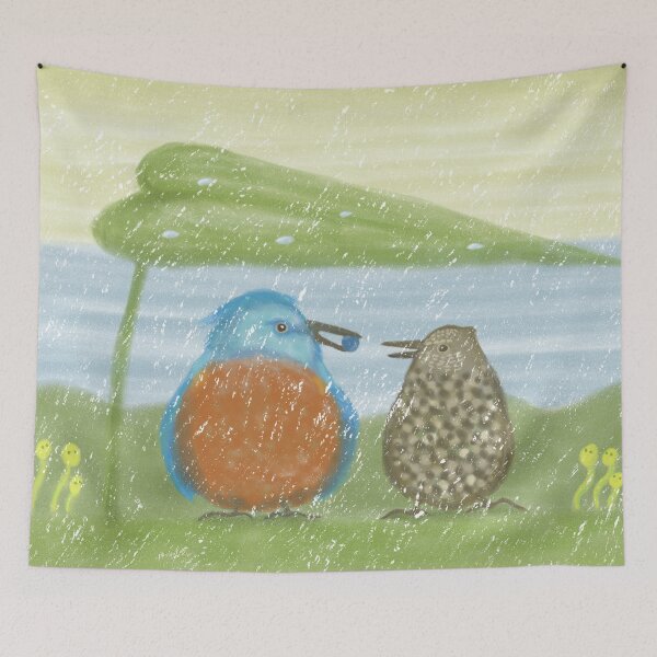 Item preview, Adorable birds on a peaceful rain day designed and sold by greenPQBstudio.