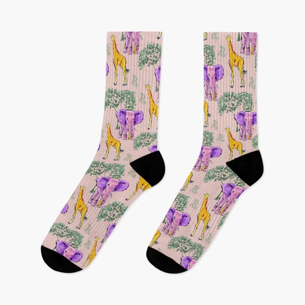 Item preview, Elephants Giraffes Safari Savannah Animals Light Pink Background designed and sold by JasmineGDesigns.
