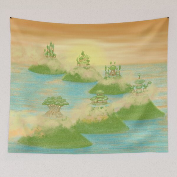 Item preview, Unique tree village islands at stunning sunset designed and sold by greenPQBstudio.