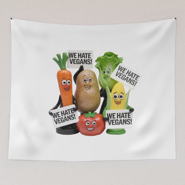 Item preview, We hate vegans, vegetables, meat eater, PETA, meme, funnyfits70, Humor, Funny, retro, vintages, funny quotes, animal humor, designed and sold by FunnyFits70.
