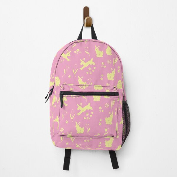 Aperçu de l'œuvre Lapins ludiques et motifs floraux – Esthétique pastel rose et jaune créée et vendue par by Mònica Roca.