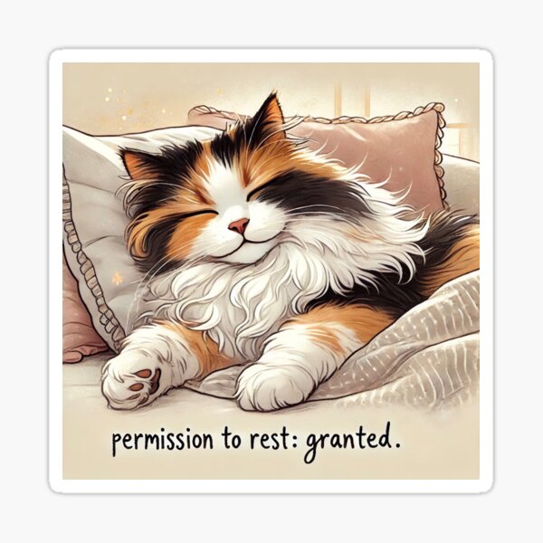 Sleeping Cat Illustration – Permission to Rest Poster Sticker